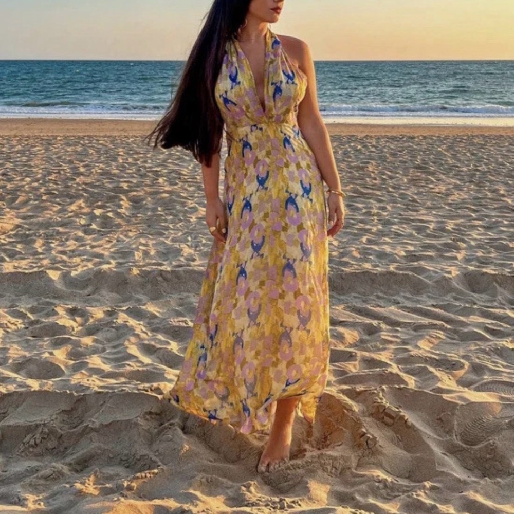 Zara Yellow and Pink Floral Maxi Dress